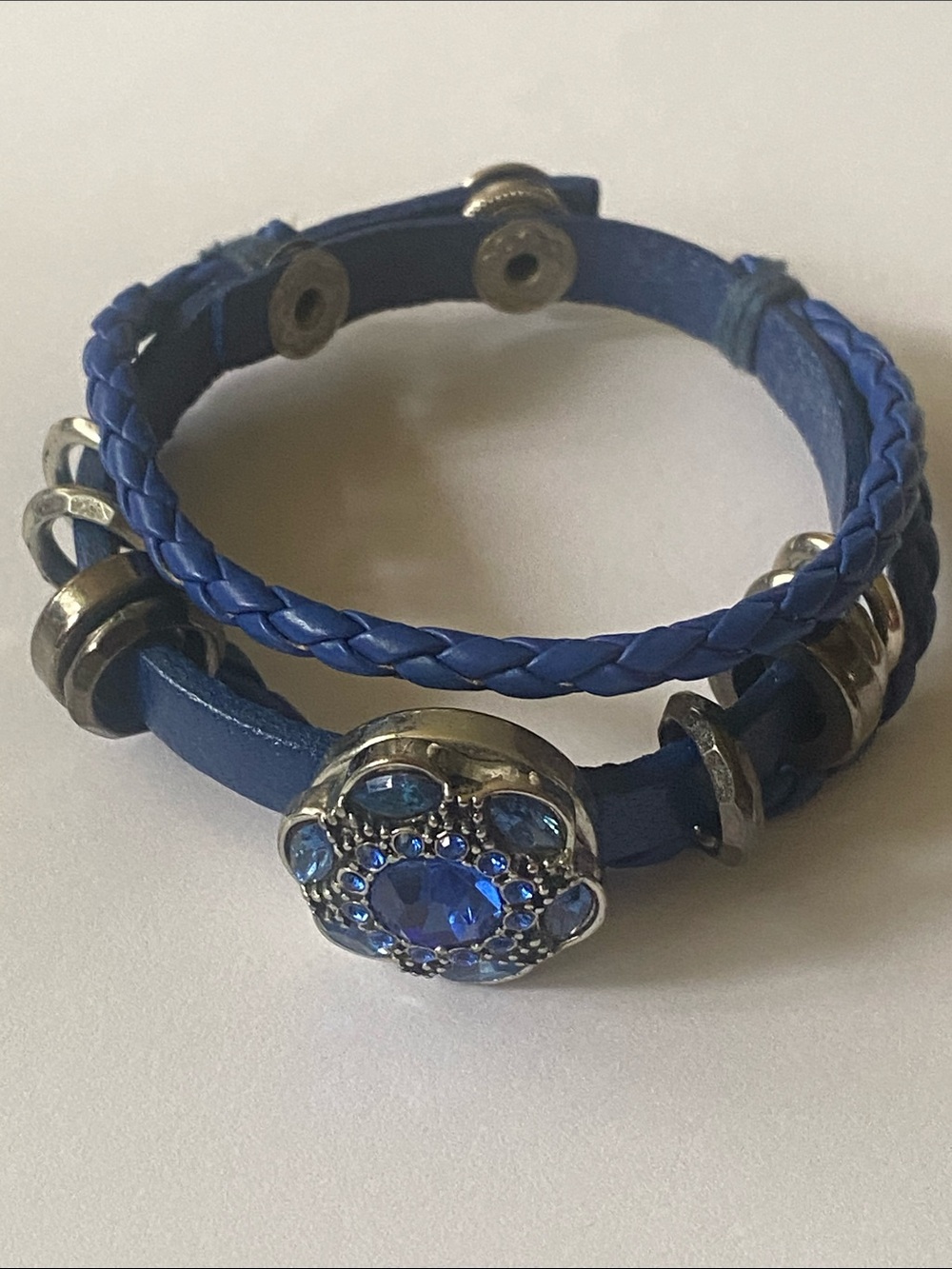 Blue Multi-Strand Crystal Flower Bracelet -ginger snaps 1 snap